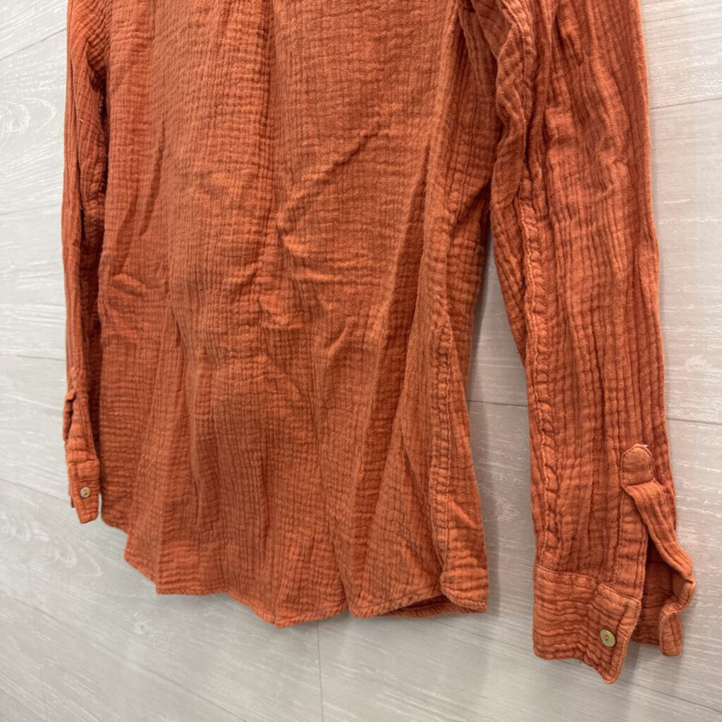 Lola River Orange Textured Long Sleeve Button Down Top Extra Small