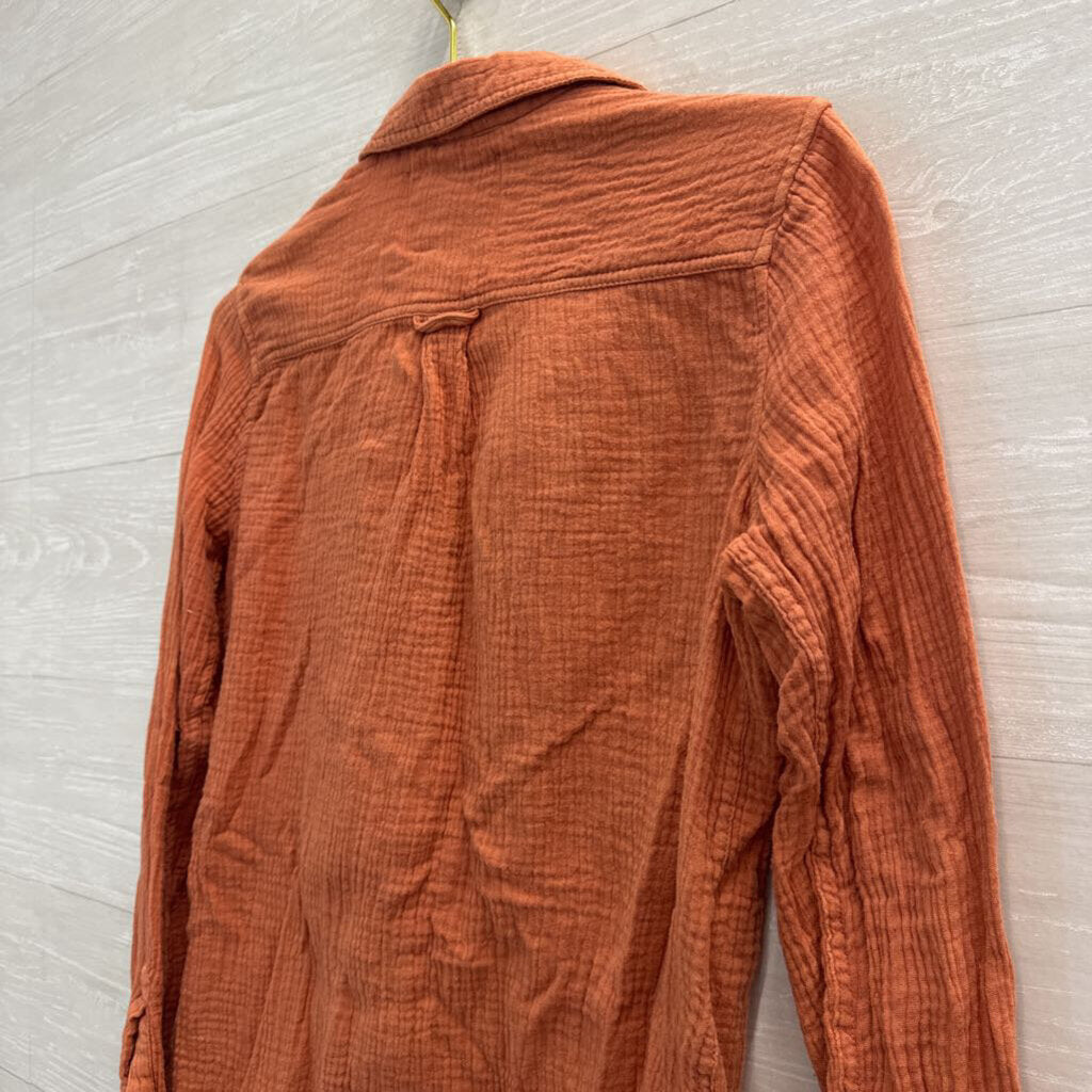 Lola River Orange Textured Long Sleeve Button Down Top Extra Small