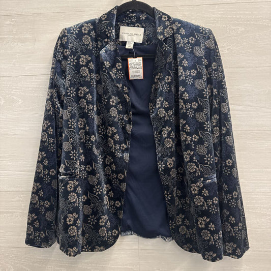 Carolina Belle Blue/ Grey Print Velvet Blazer Jacket Extra Small