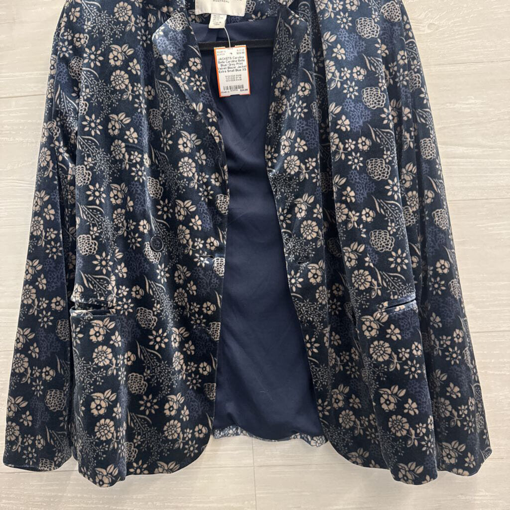 Carolina Belle Blue/ Grey Print Velvet Blazer Jacket Extra Small