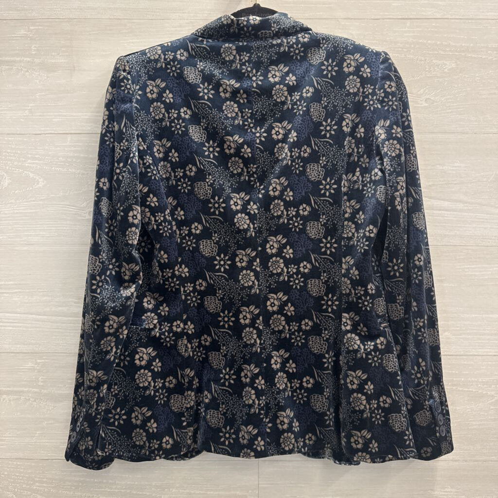 Carolina Belle Blue/ Grey Print Velvet Blazer Jacket Extra Small