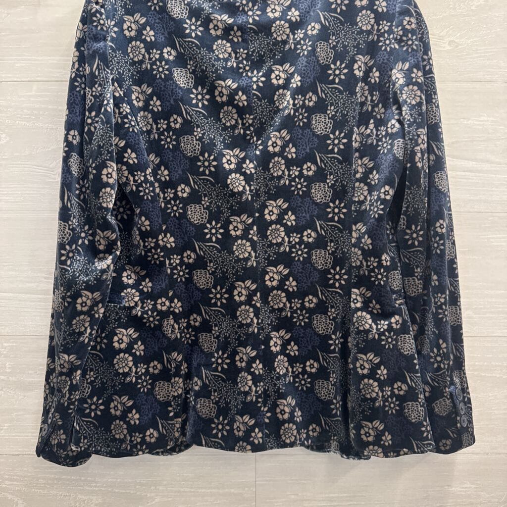 Carolina Belle Blue/ Grey Print Velvet Blazer Jacket Extra Small