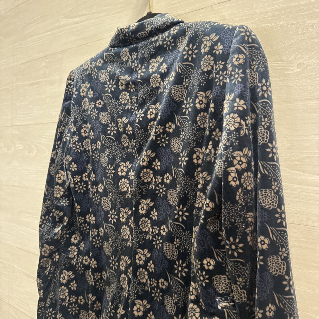 Carolina Belle Blue/ Grey Print Velvet Blazer Jacket Extra Small