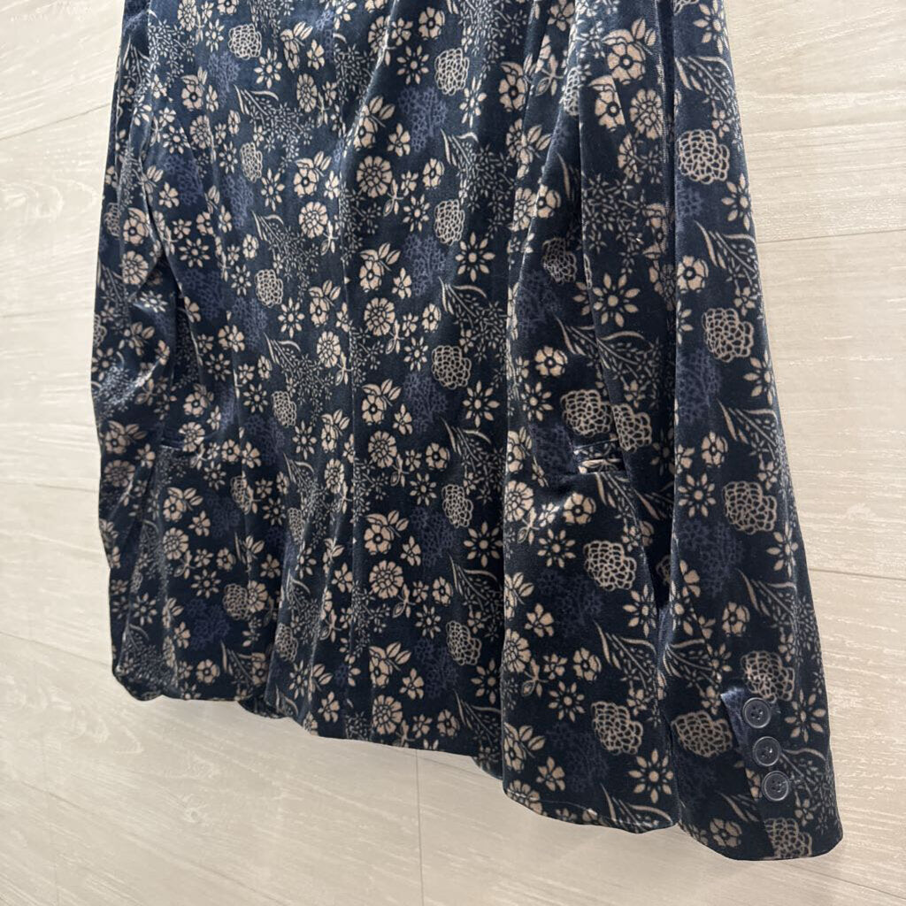Carolina Belle Blue/ Grey Print Velvet Blazer Jacket Extra Small