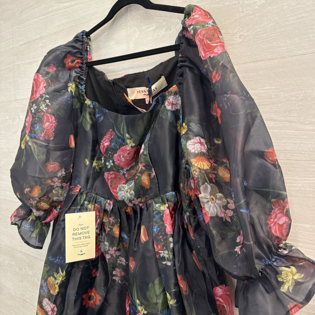 Jessakae Black/ Multi Floral Print Puff Sleeve Dress 3X