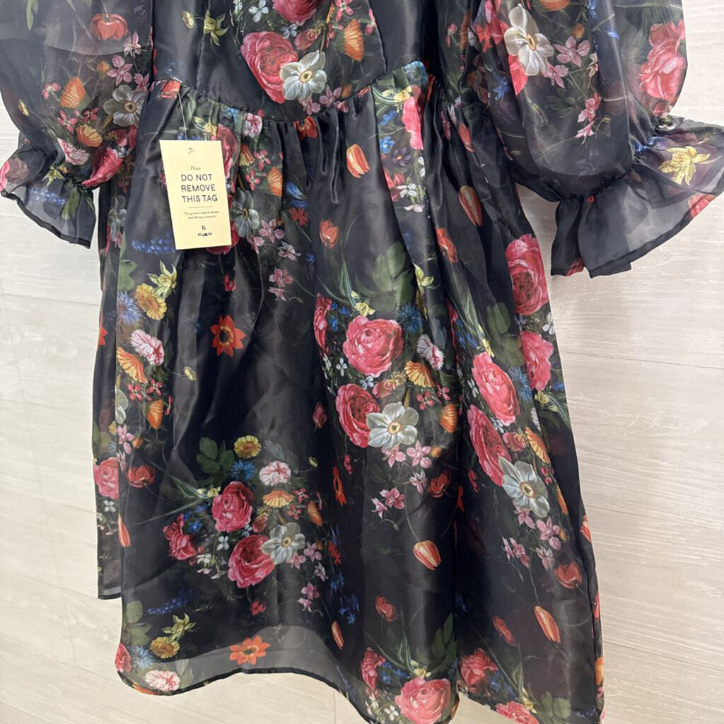 Jessakae Black/ Multi Floral Print Puff Sleeve Dress 3X