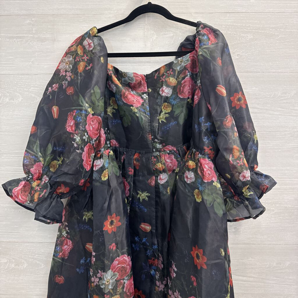 Jessakae Black/ Multi Floral Print Puff Sleeve Dress 3X