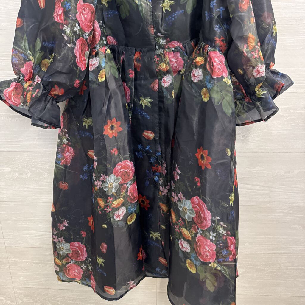 Jessakae Black/ Multi Floral Print Puff Sleeve Dress 3X