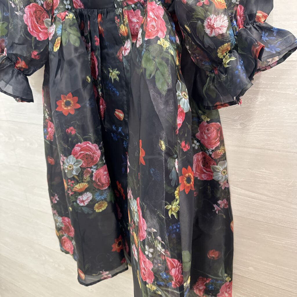 Jessakae Black/ Multi Floral Print Puff Sleeve Dress 3X