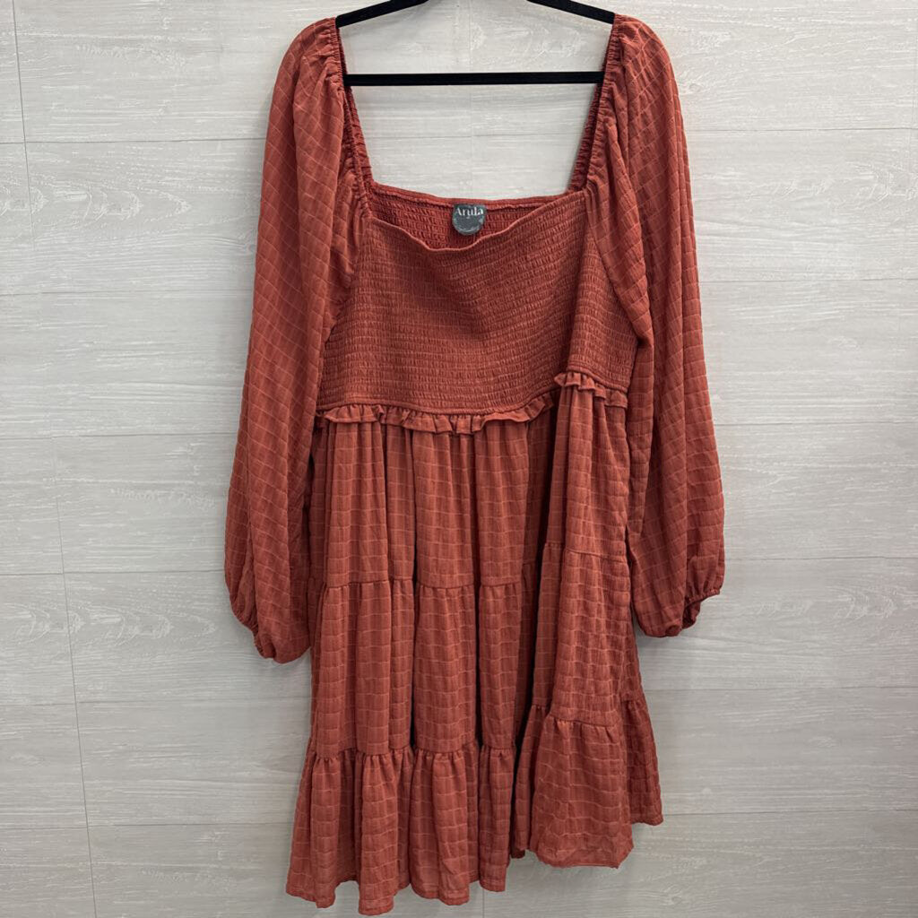Arula Orange Textured Long Sleeve Dress XXL