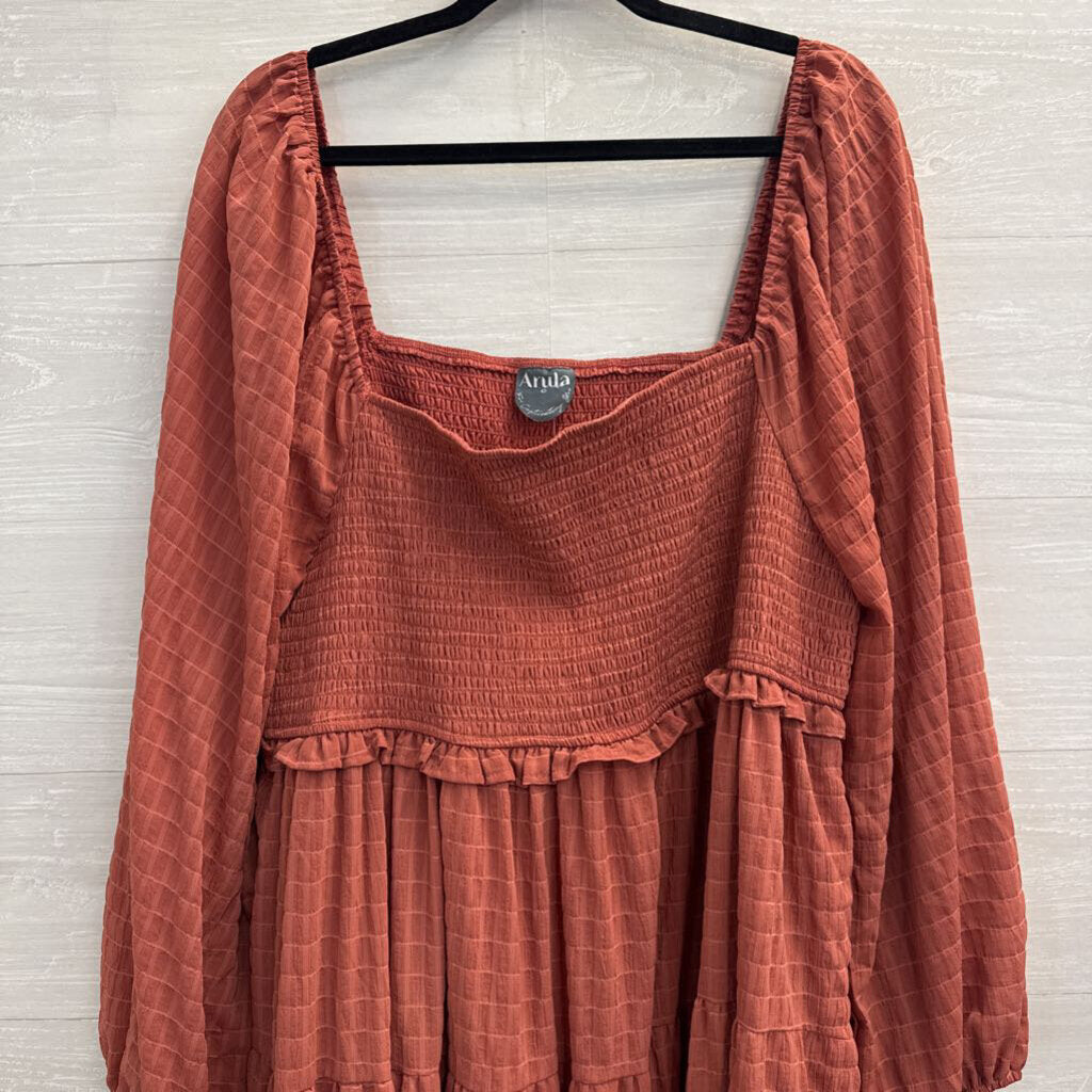 Arula Orange Textured Long Sleeve Dress XXL