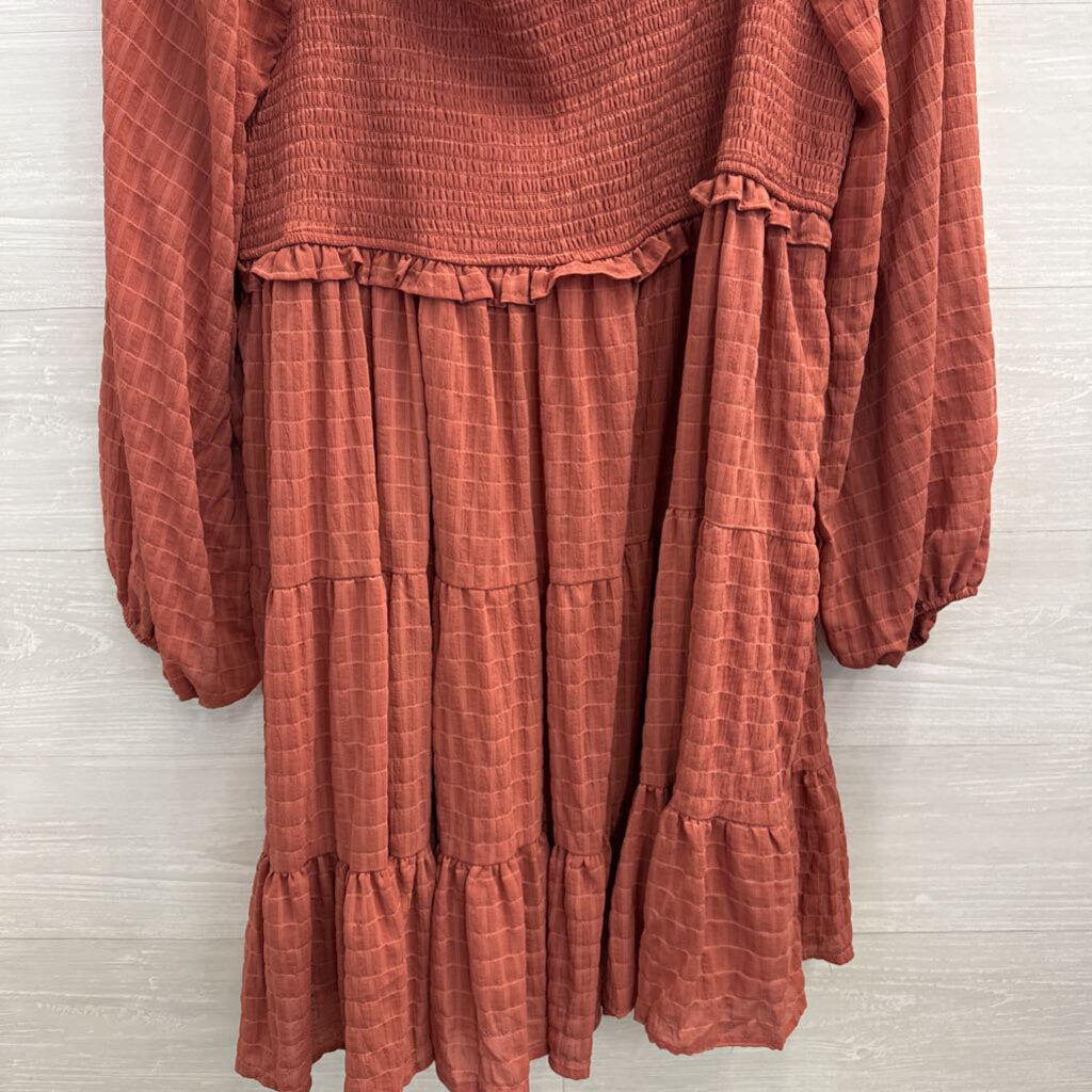 Arula Orange Textured Long Sleeve Dress XXL