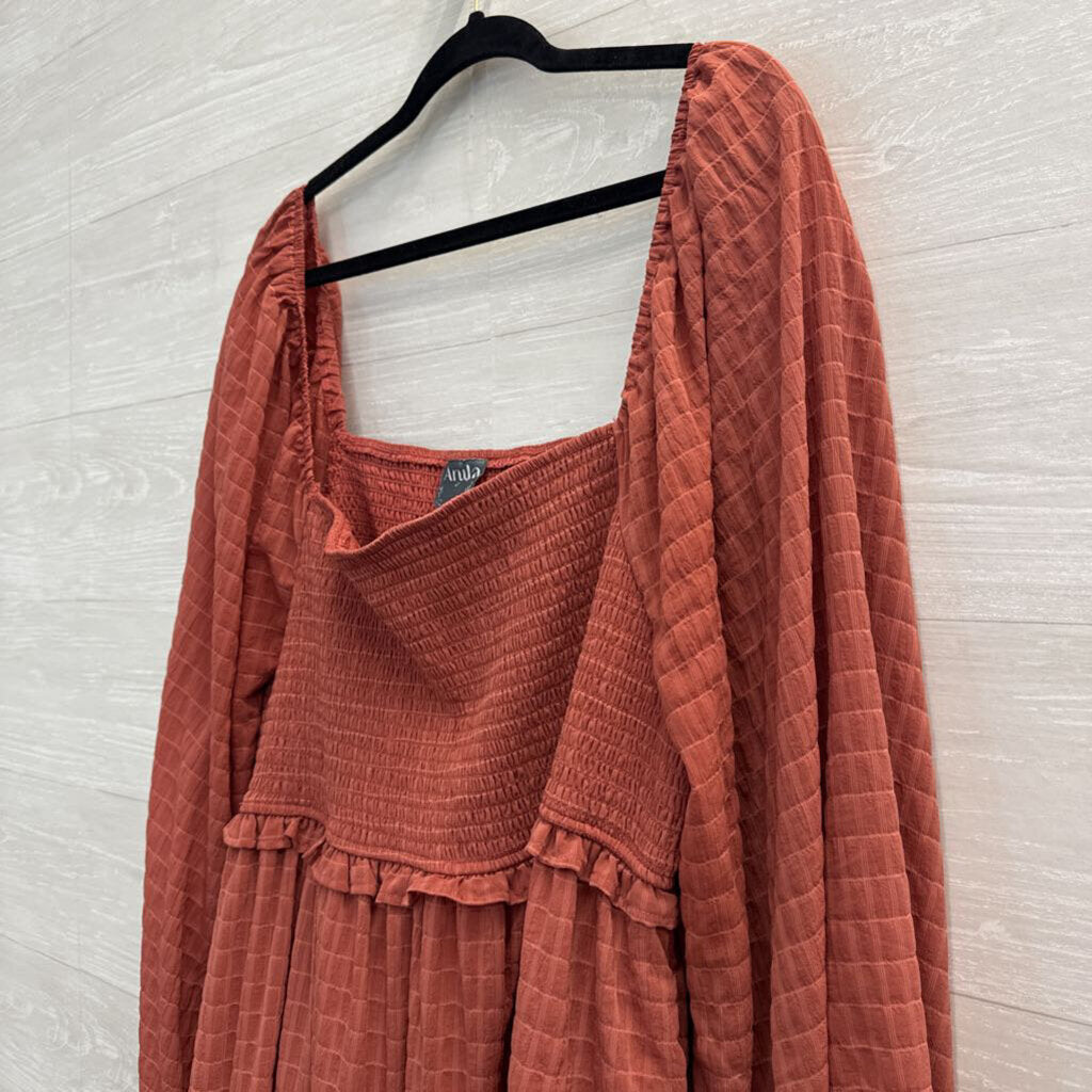 Arula Orange Textured Long Sleeve Dress XXL