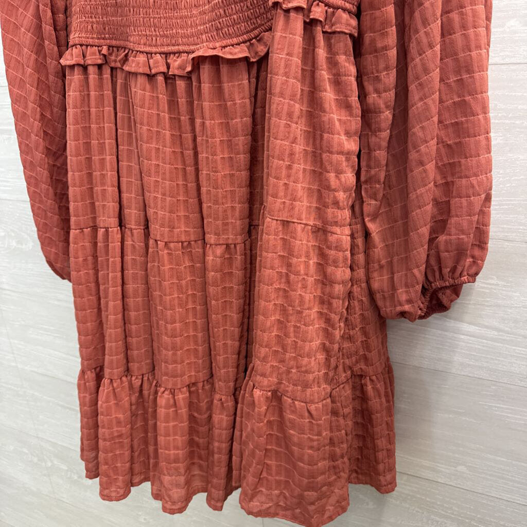 Arula Orange Textured Long Sleeve Dress XXL