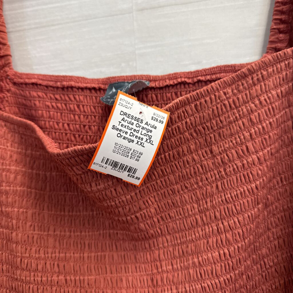 Arula Orange Textured Long Sleeve Dress XXL