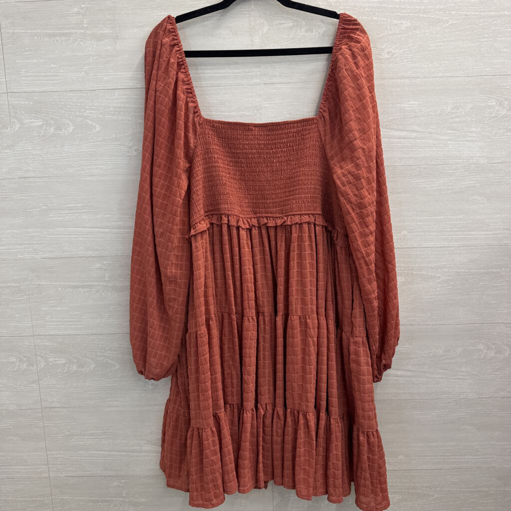 Arula Orange Textured Long Sleeve Dress XXL