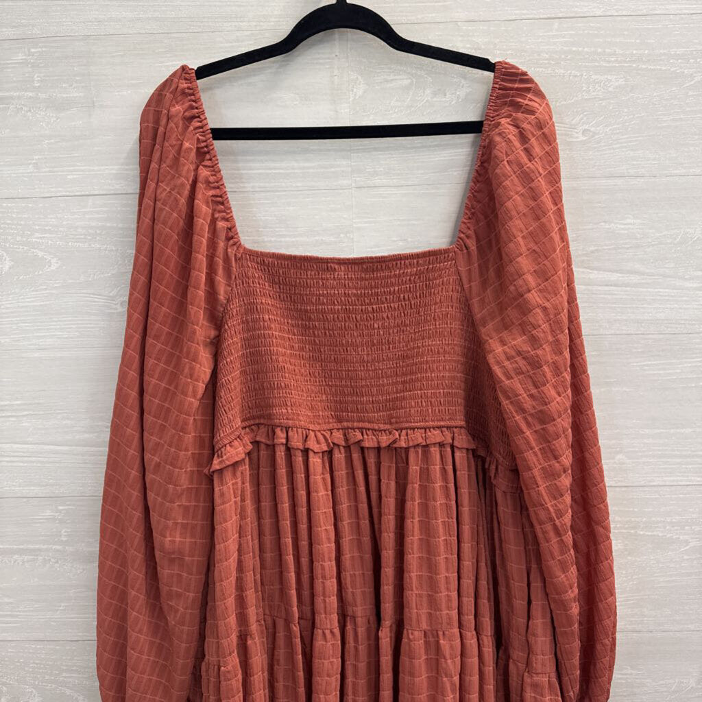 Arula Orange Textured Long Sleeve Dress XXL