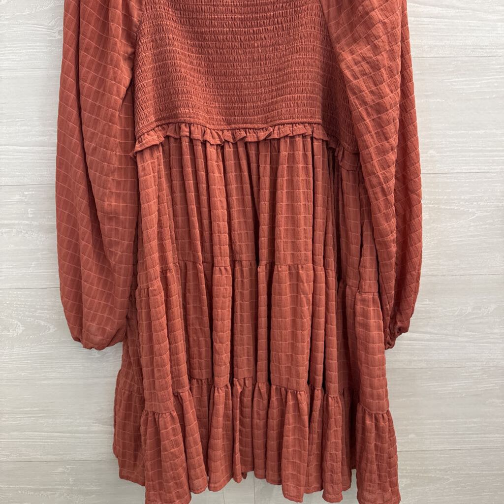 Arula Orange Textured Long Sleeve Dress XXL