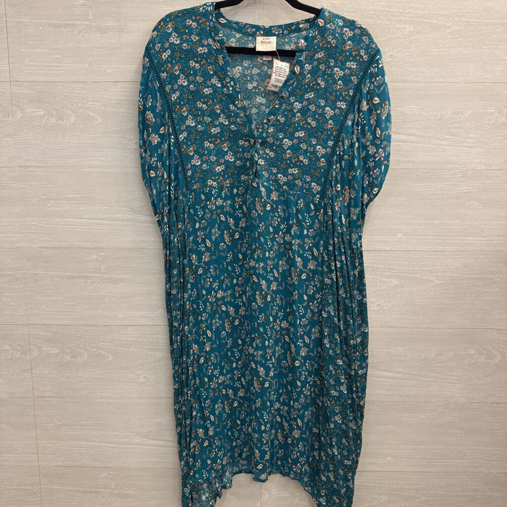 Knox Rose Blue Floral Print Short Sleeve Dress XXL