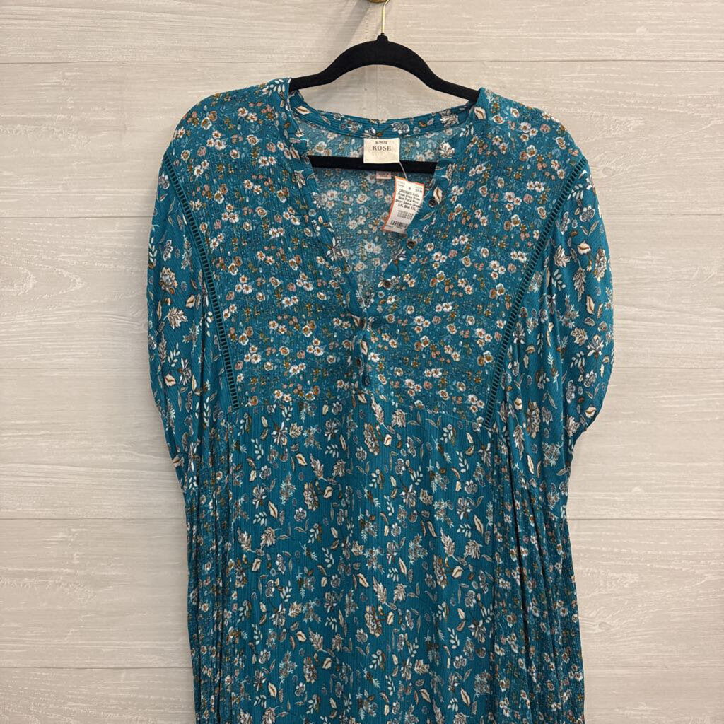 Knox Rose Blue Floral Print Short Sleeve Dress XXL