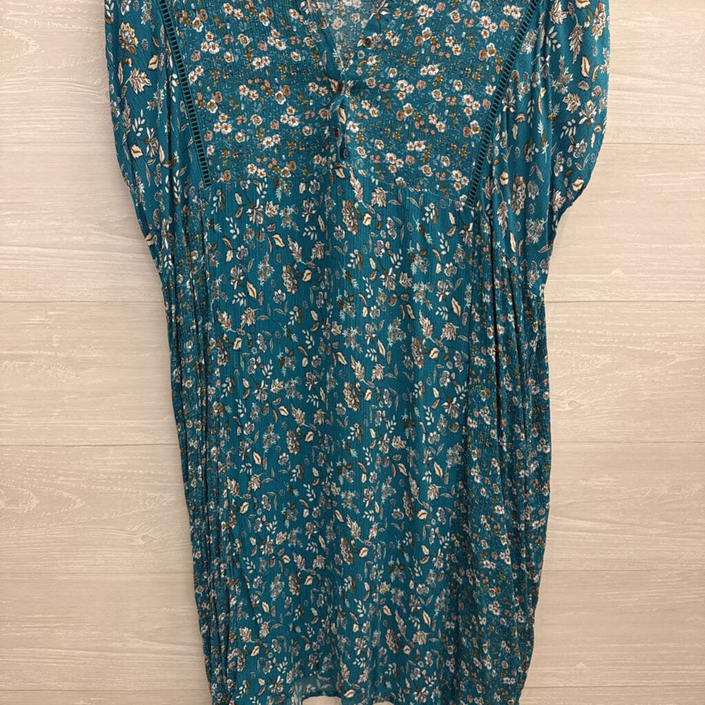 Knox Rose Blue Floral Print Short Sleeve Dress XXL
