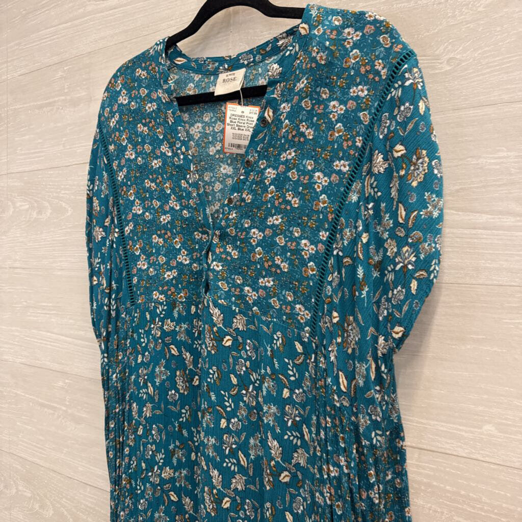 Knox Rose Blue Floral Print Short Sleeve Dress XXL