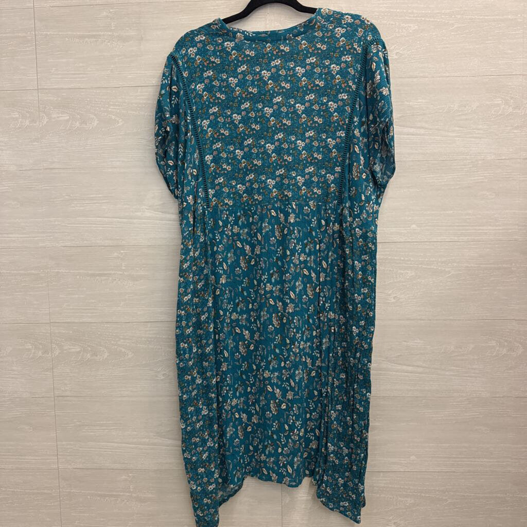 Knox Rose Blue Floral Print Short Sleeve Dress XXL
