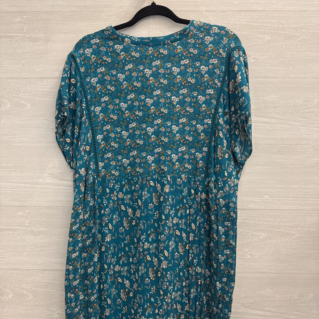 Knox Rose Blue Floral Print Short Sleeve Dress XXL