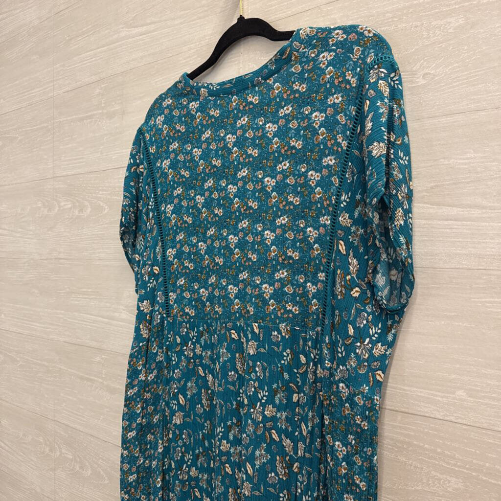 Knox Rose Blue Floral Print Short Sleeve Dress XXL