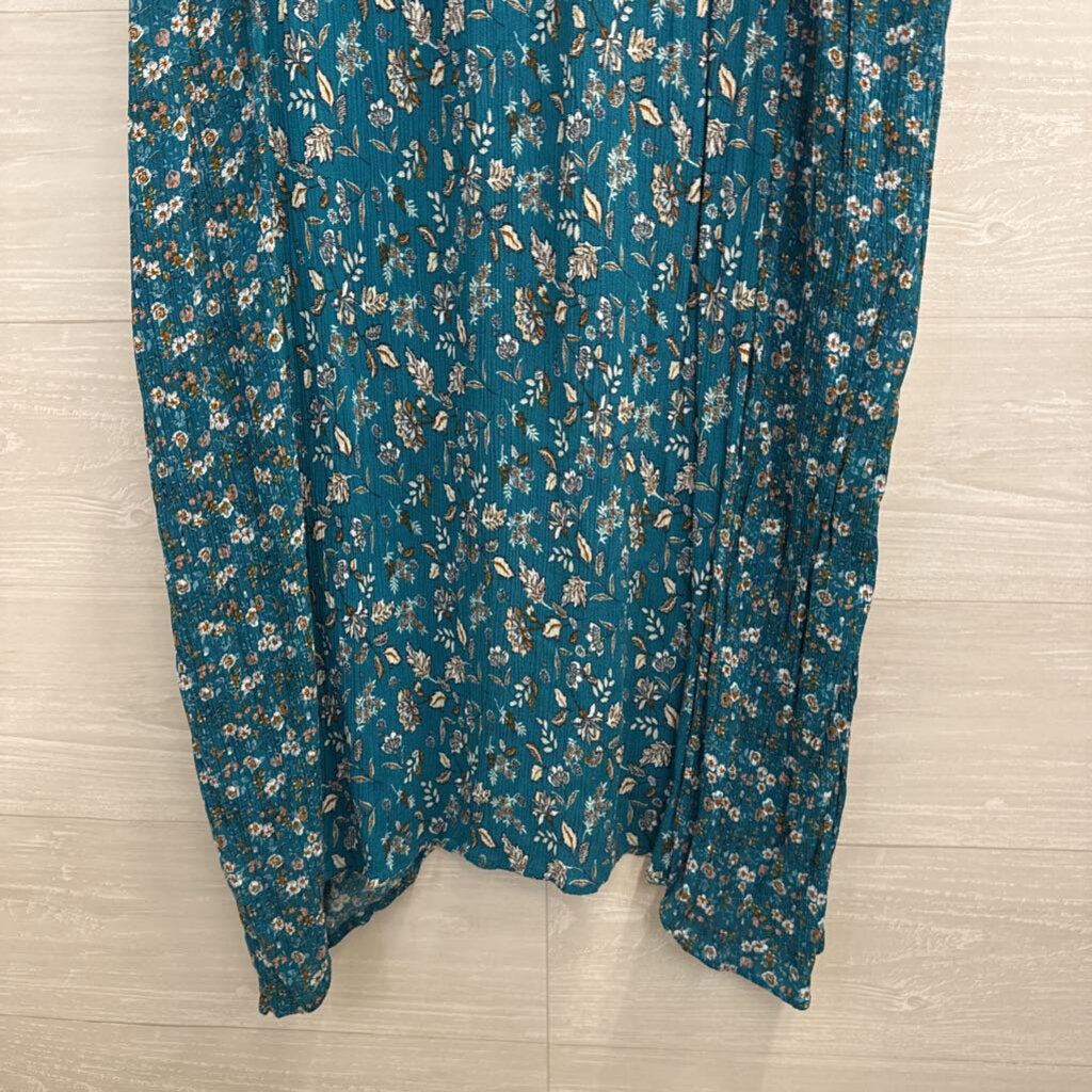 Knox Rose Blue Floral Print Short Sleeve Dress XXL