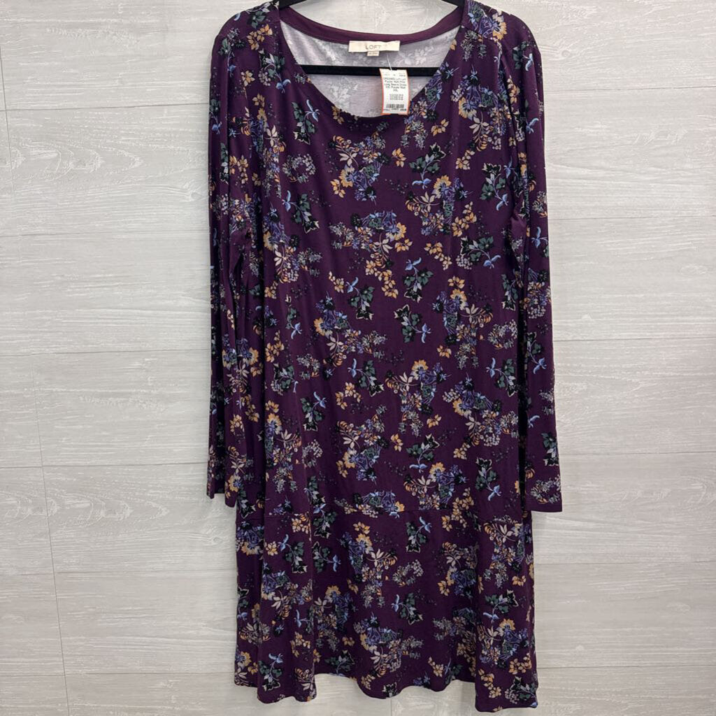 Loft Purple/ Multi Print Long Sleeve Dress XXL