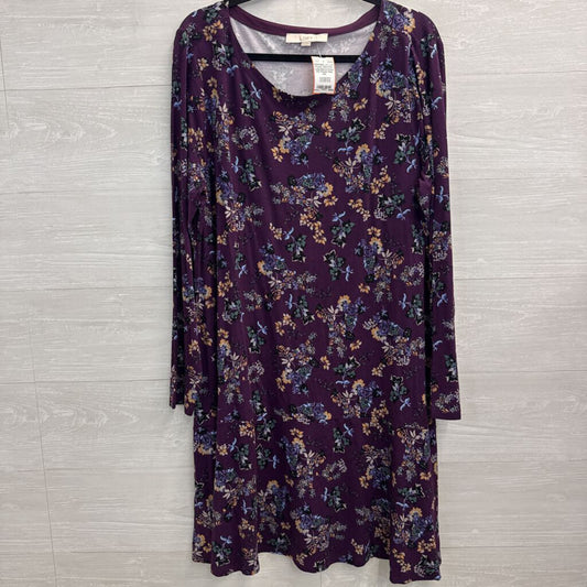 Loft Purple/ Multi Print Long Sleeve Dress XXL