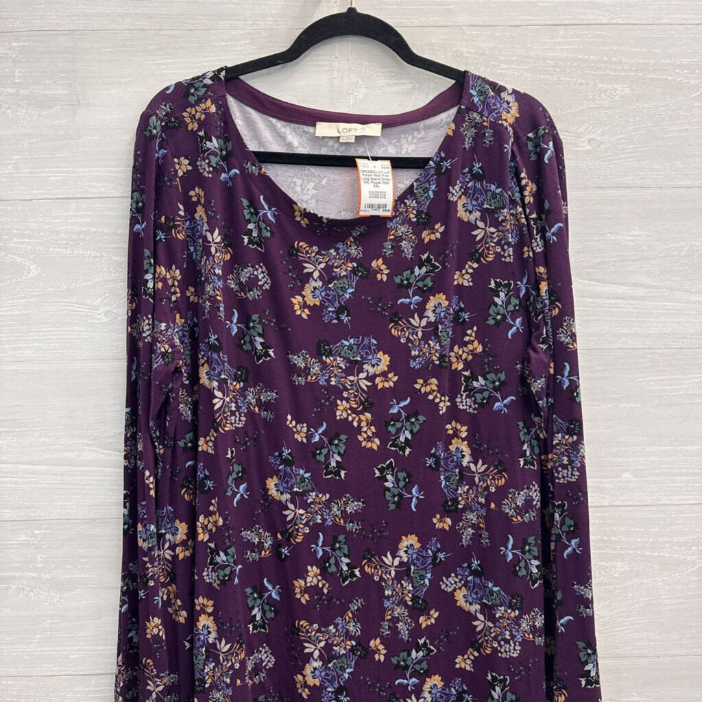 Loft Purple/ Multi Print Long Sleeve Dress XXL