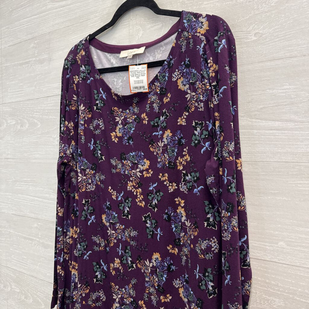 Loft Purple/ Multi Print Long Sleeve Dress XXL