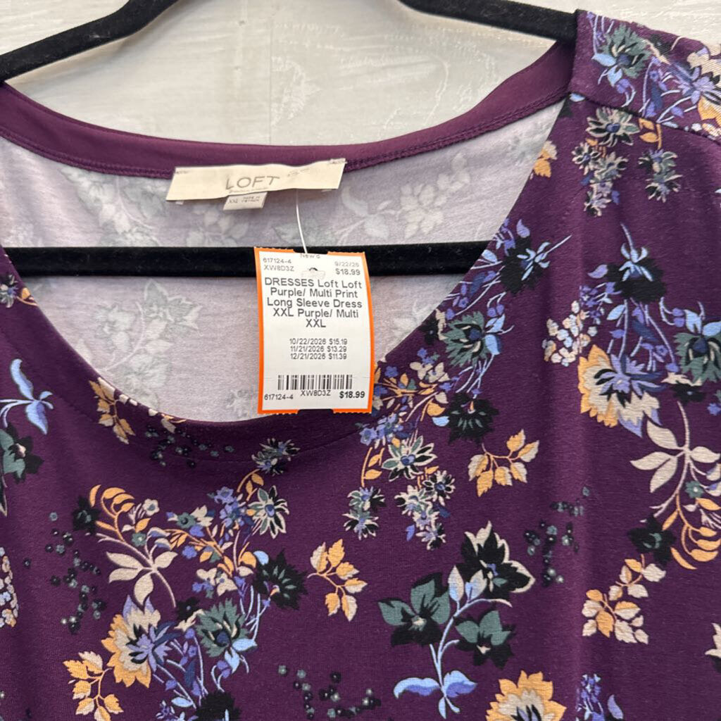 Loft Purple/ Multi Print Long Sleeve Dress XXL