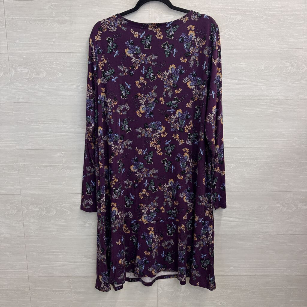 Loft Purple/ Multi Print Long Sleeve Dress XXL