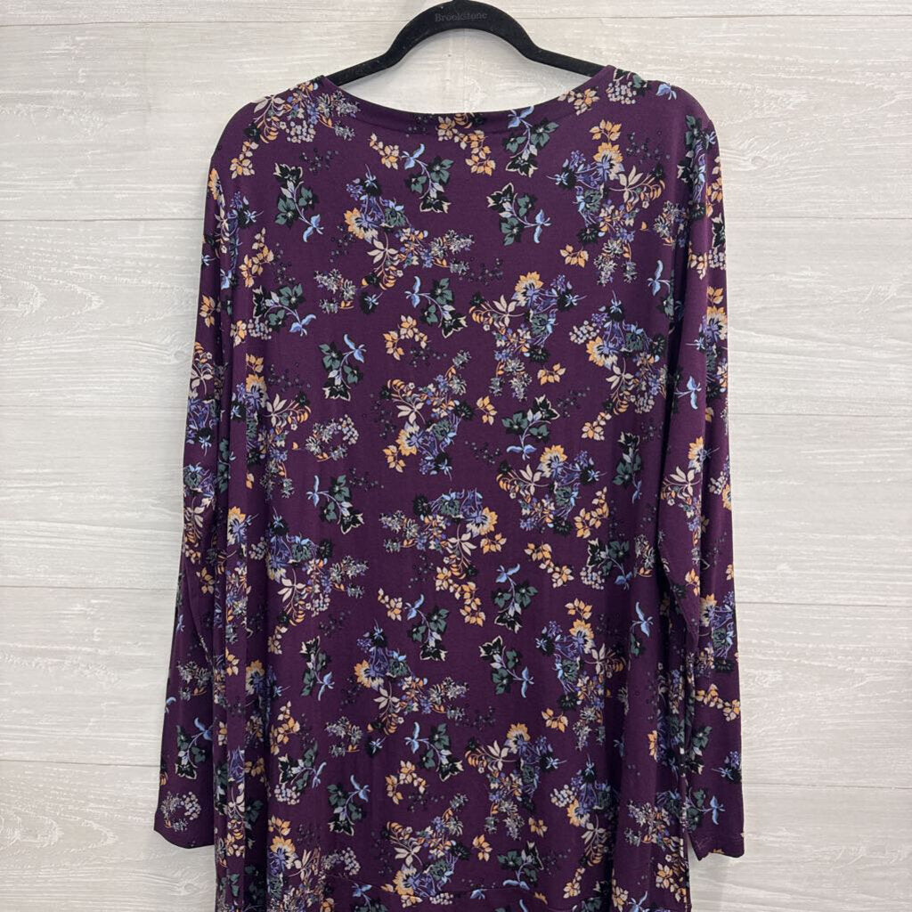 Loft Purple/ Multi Print Long Sleeve Dress XXL
