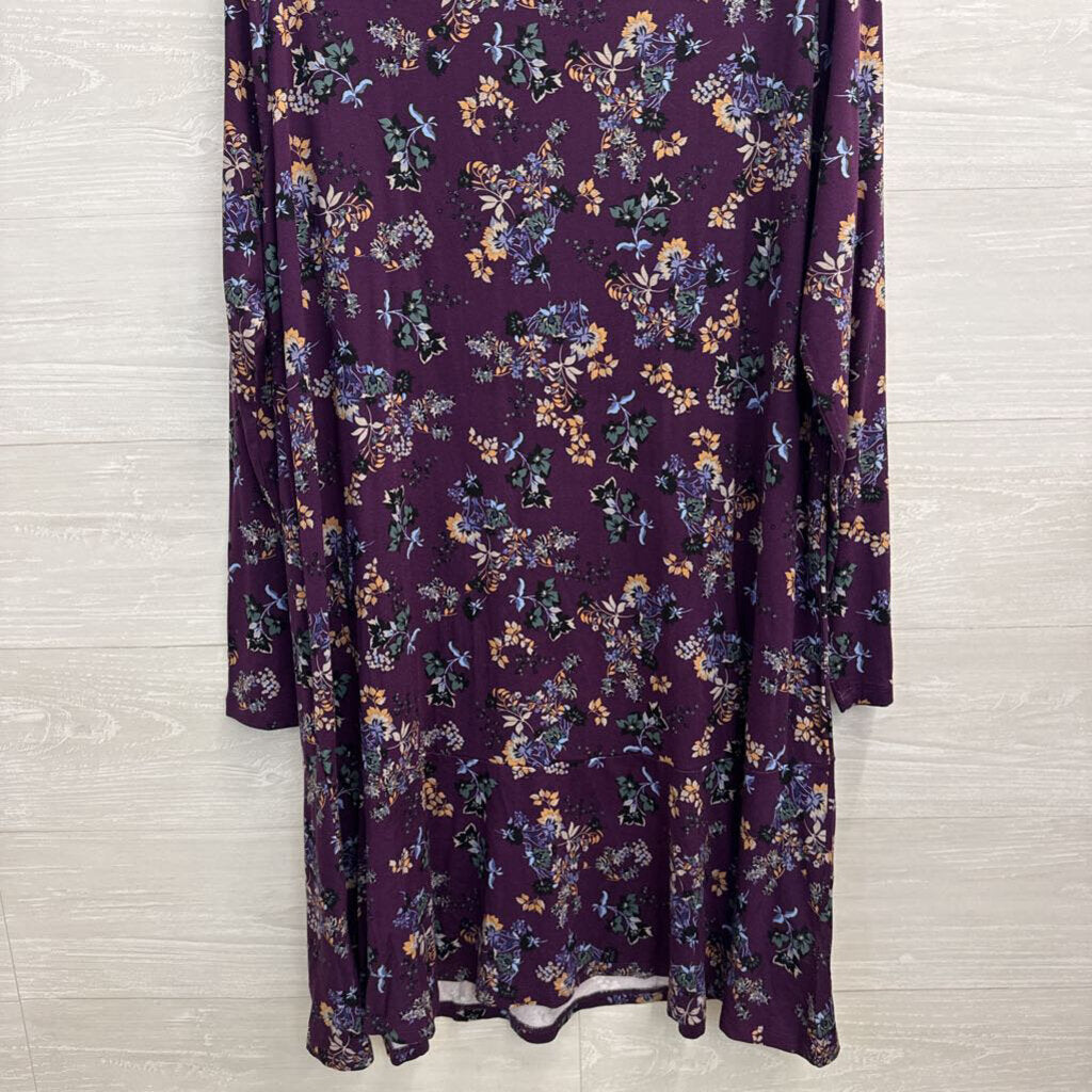 Loft Purple/ Multi Print Long Sleeve Dress XXL