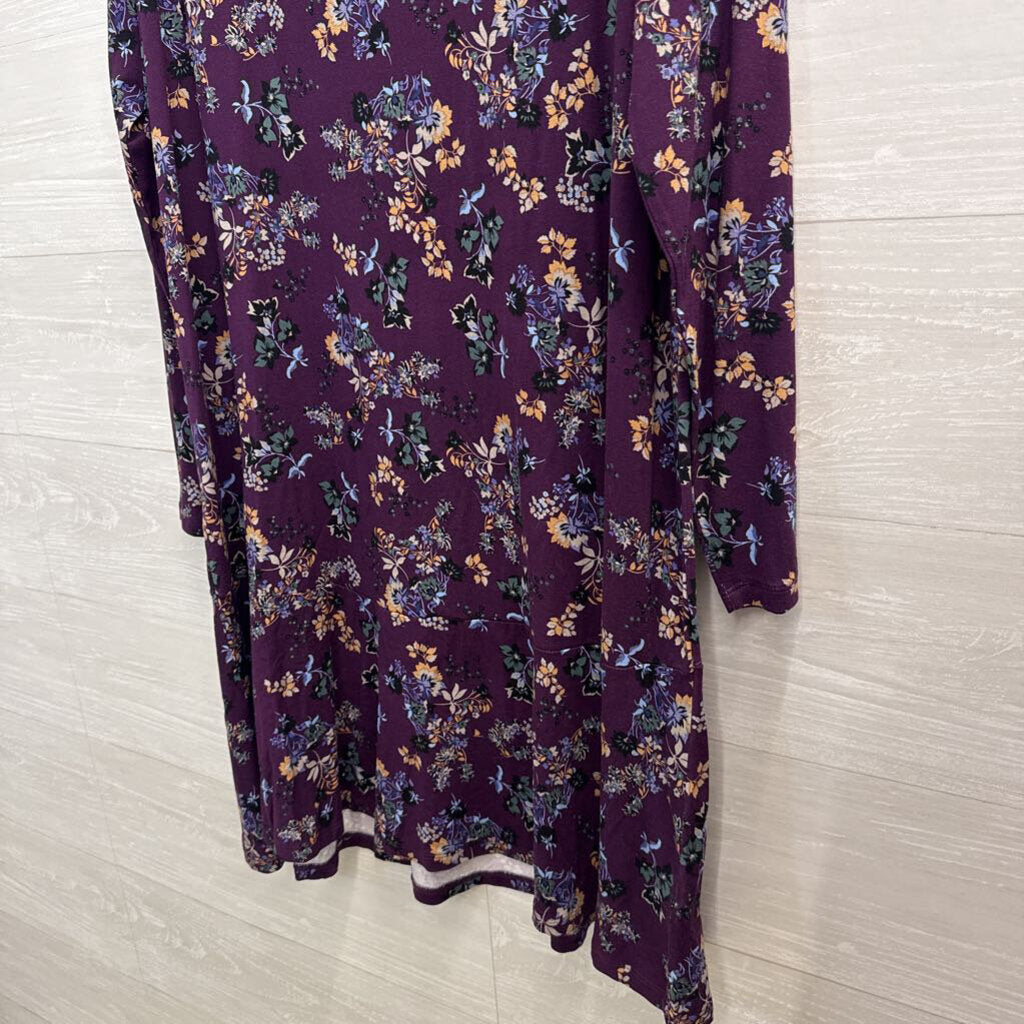 Loft Purple/ Multi Print Long Sleeve Dress XXL