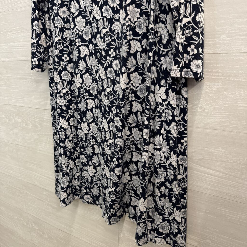 Loft Navy/ White Print Long Sleeve Dress Extra Large