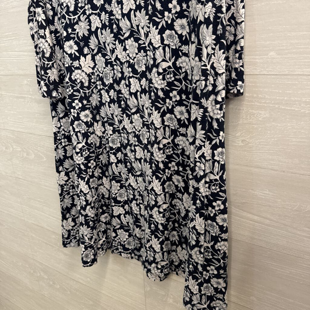 Loft Navy/ White Print Long Sleeve Dress Extra Large