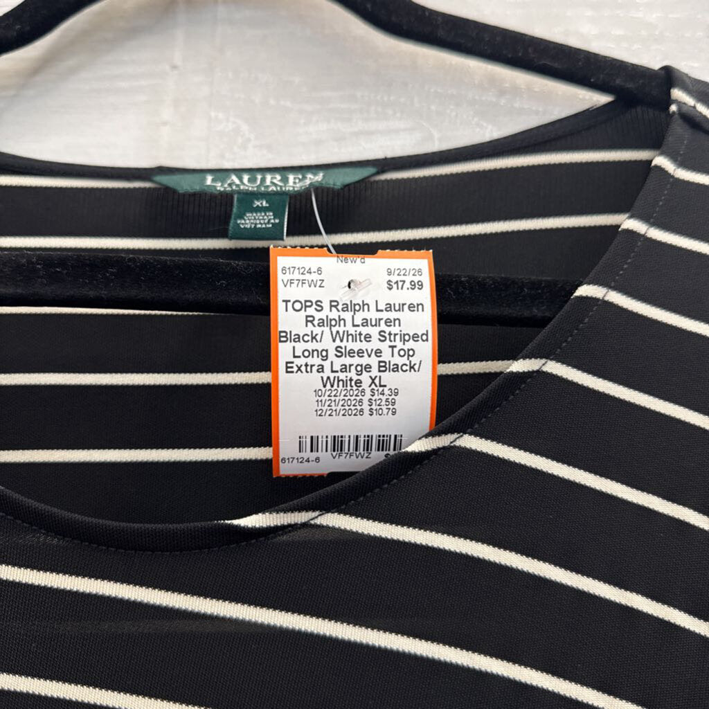 Ralph Lauren Black/ White Striped Long Sleeve Top Extra Large