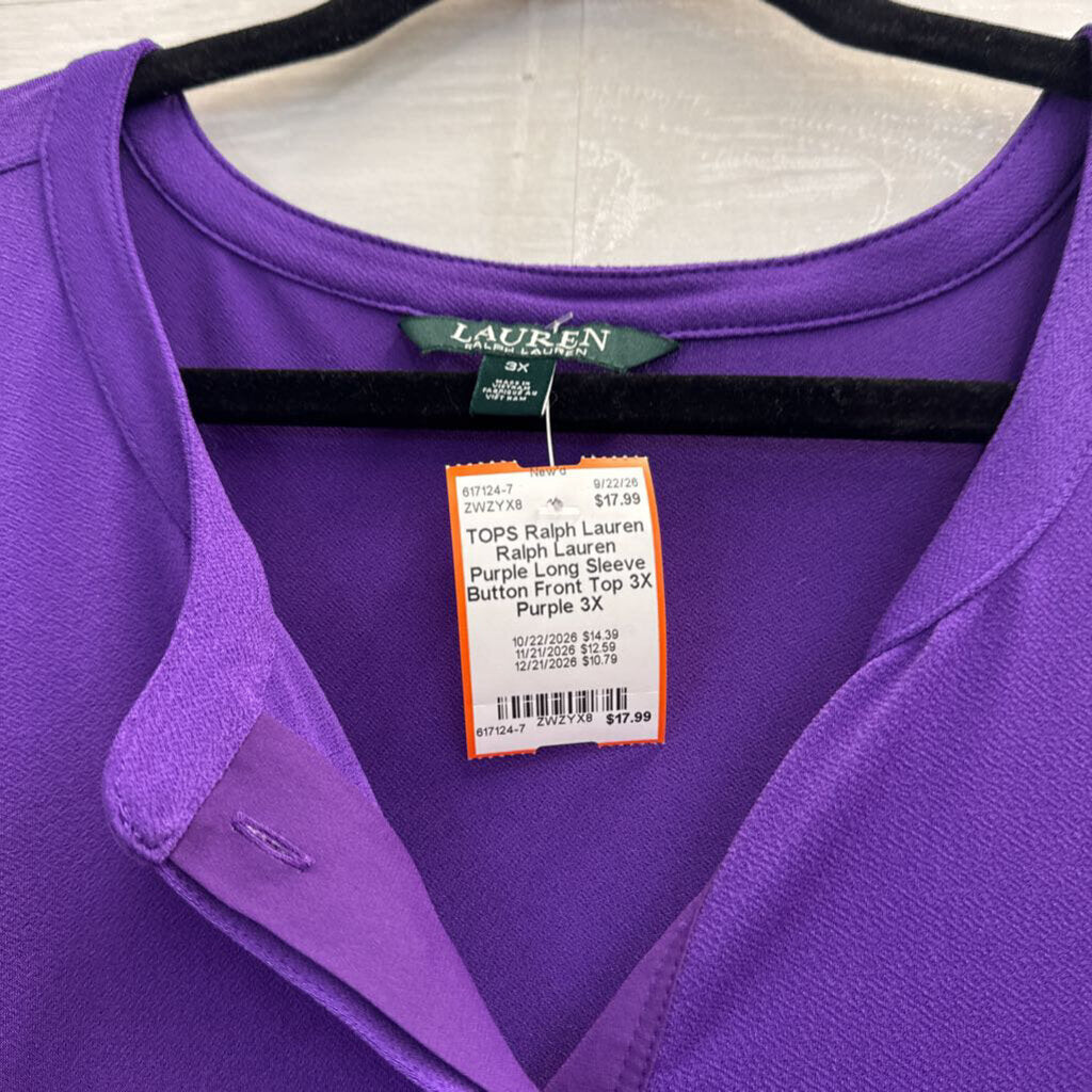 Ralph Lauren Purple Long Sleeve Button Front Top 3X