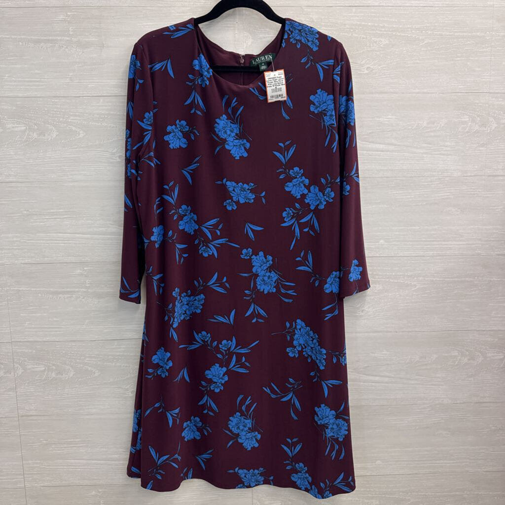 Ralph Lauren Purple/ Blue Floral Print Long Sleeve Dress 18
