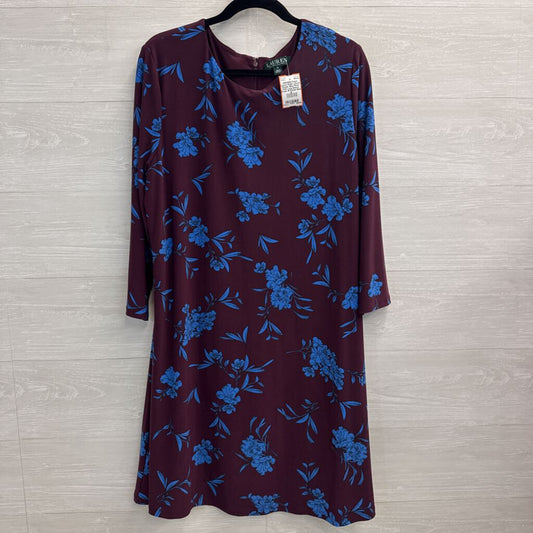 Ralph Lauren Purple/ Blue Floral Print Long Sleeve Dress 18