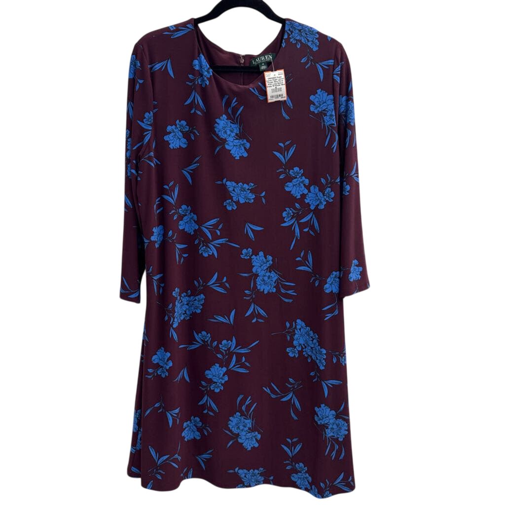 Ralph Lauren Purple/ Blue Floral Print Long Sleeve Dress 18