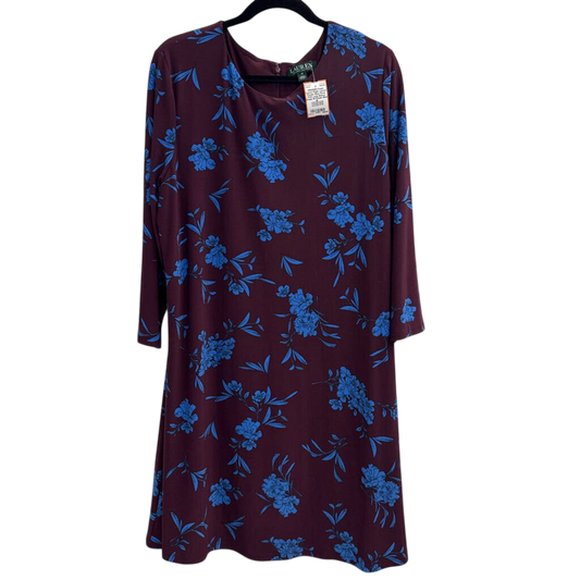 Ralph Lauren Purple/ Blue Floral Print Long Sleeve Dress 18