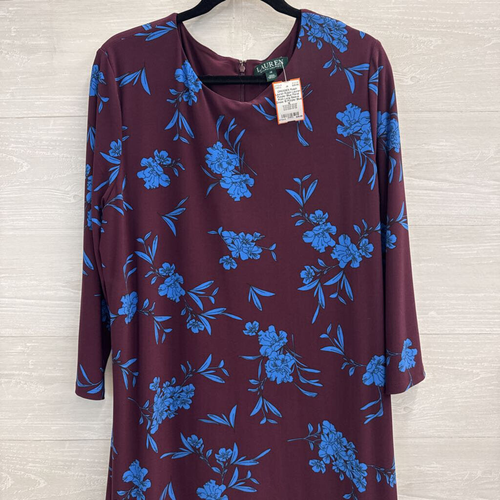 Ralph Lauren Purple/ Blue Floral Print Long Sleeve Dress 18
