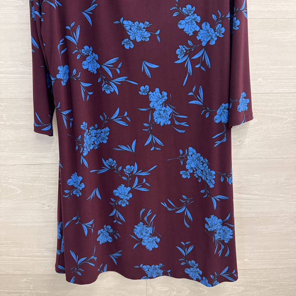 Ralph Lauren Purple/ Blue Floral Print Long Sleeve Dress 18