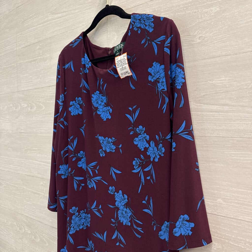 Ralph Lauren Purple/ Blue Floral Print Long Sleeve Dress 18